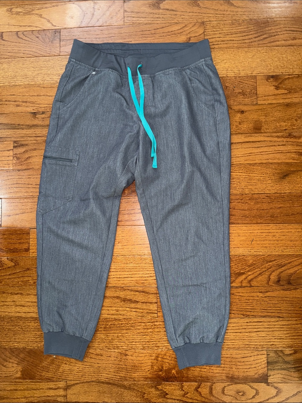 Figs Gray Jogger Pants with Teal Drawstring